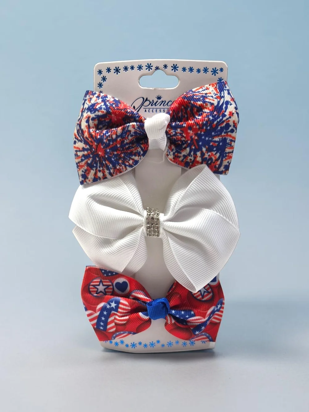 Patriotic Grosgrain Bow Trio - Red, White & Blue